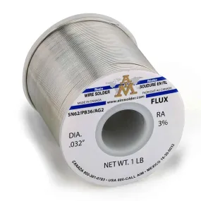 AIM SN62/PB36/AG2 RA 3% Core Wire Solder .032" Diameter (24 rolls)