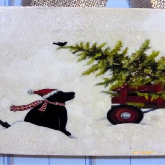 Black lab art, Christmas tile sign, Christmas decoration