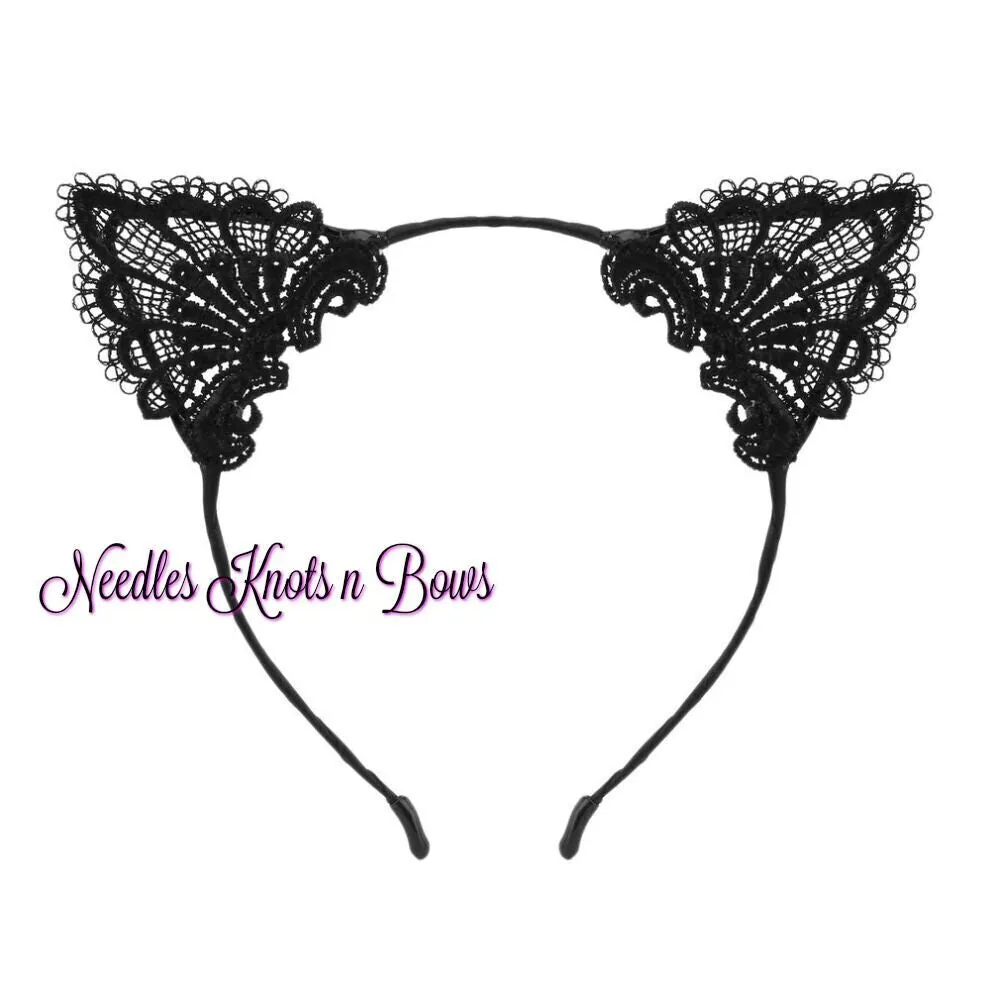 Black Lace Cat Ears, Cat Ear Headband, Girls, Women