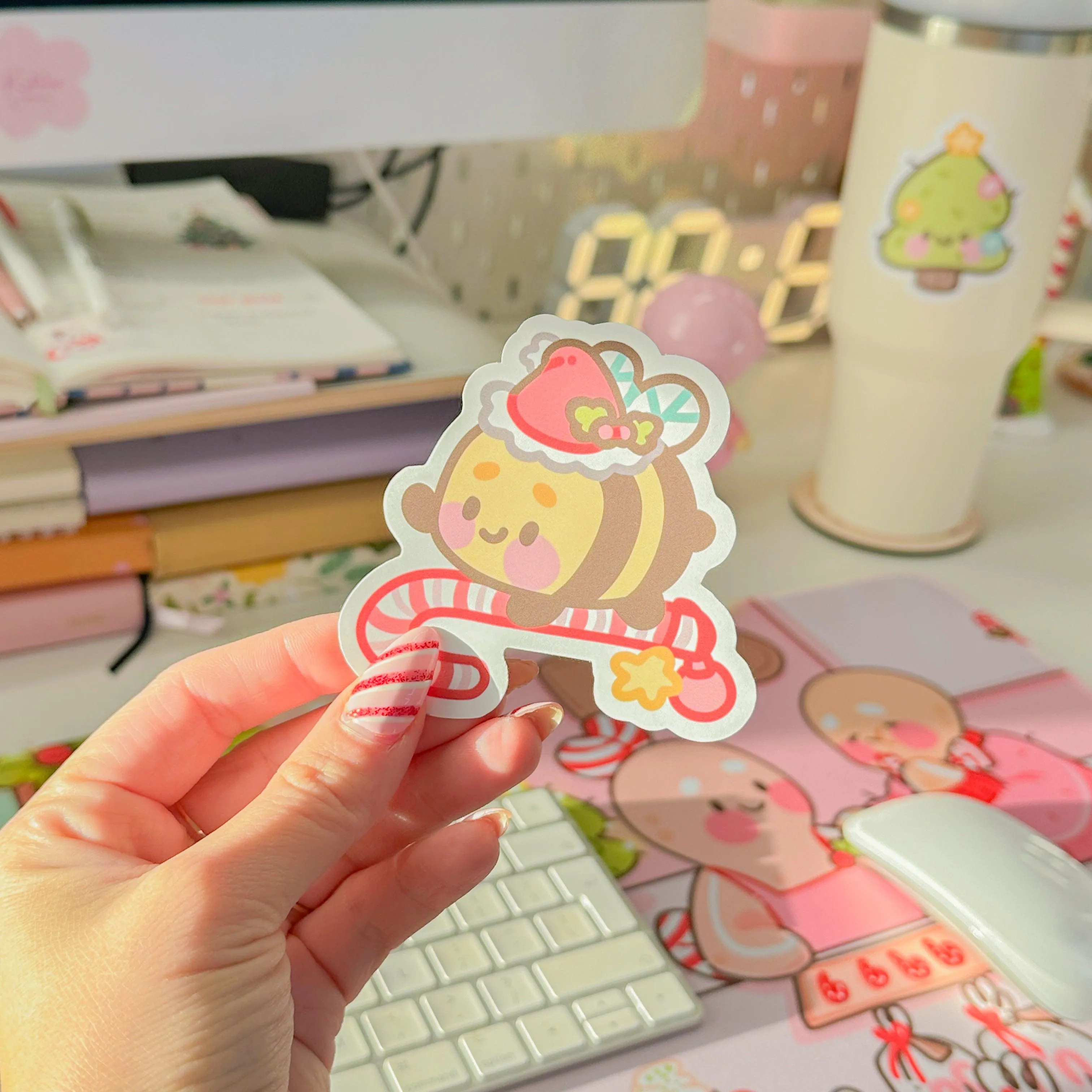 Bumblebutt Candy Cane Die-Cut Sticker | Festive Christmas Holiday Decal