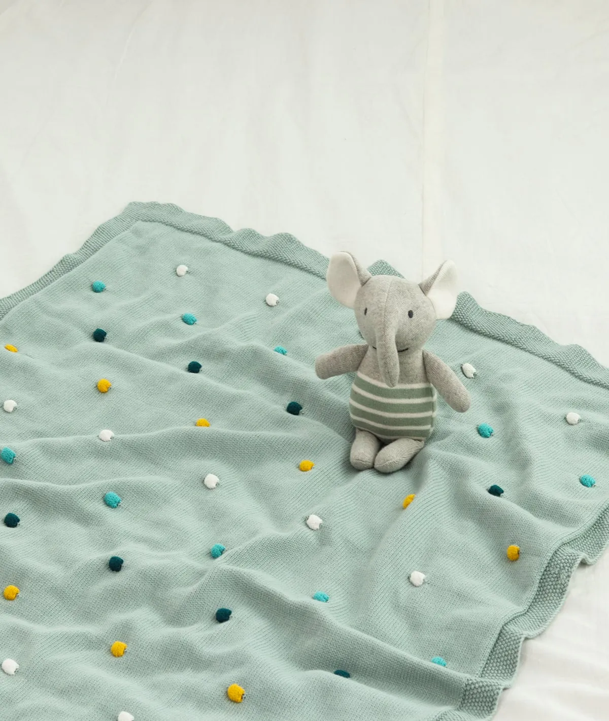 Cute as a Button Gift Bundle- (Set of 2 - Blanket & Elephant Rattle) in Duck Egg Color
