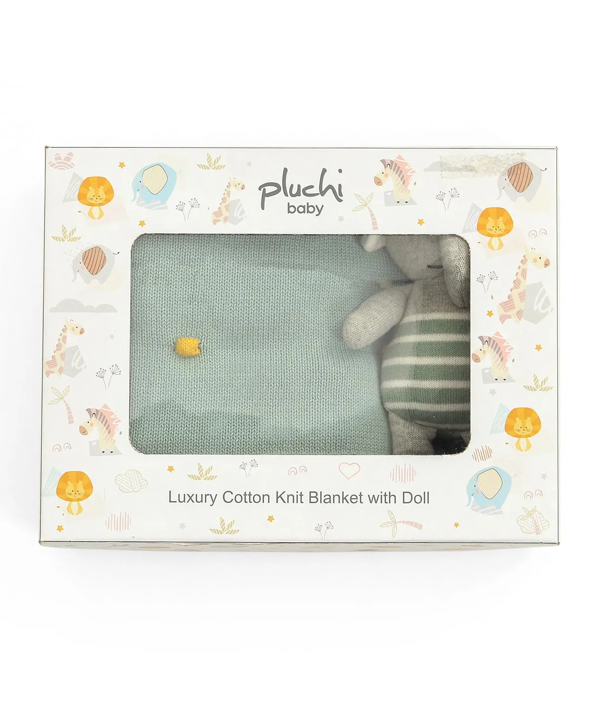Cute as a Button Gift Bundle- (Set of 2 - Blanket & Elephant Rattle) in Duck Egg Color