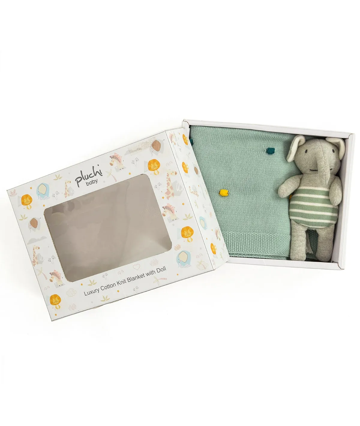 Cute as a Button Gift Bundle- (Set of 2 - Blanket & Elephant Rattle) in Duck Egg Color
