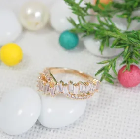 CZ Gold Plated Baguette Twisted Finger Ring