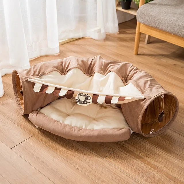 Funny Cat Tunnel bed Collapsible Crinkle Pet tent Kitten Puppy  Ferrets Rabbit interactive Toys 2 holes Tunnel  Pet cat nest
