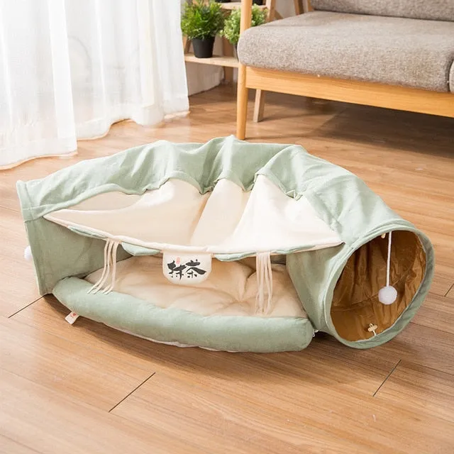 Funny Cat Tunnel bed Collapsible Crinkle Pet tent Kitten Puppy  Ferrets Rabbit interactive Toys 2 holes Tunnel  Pet cat nest