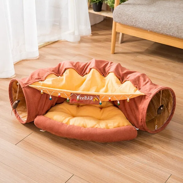 Funny Cat Tunnel bed Collapsible Crinkle Pet tent Kitten Puppy  Ferrets Rabbit interactive Toys 2 holes Tunnel  Pet cat nest