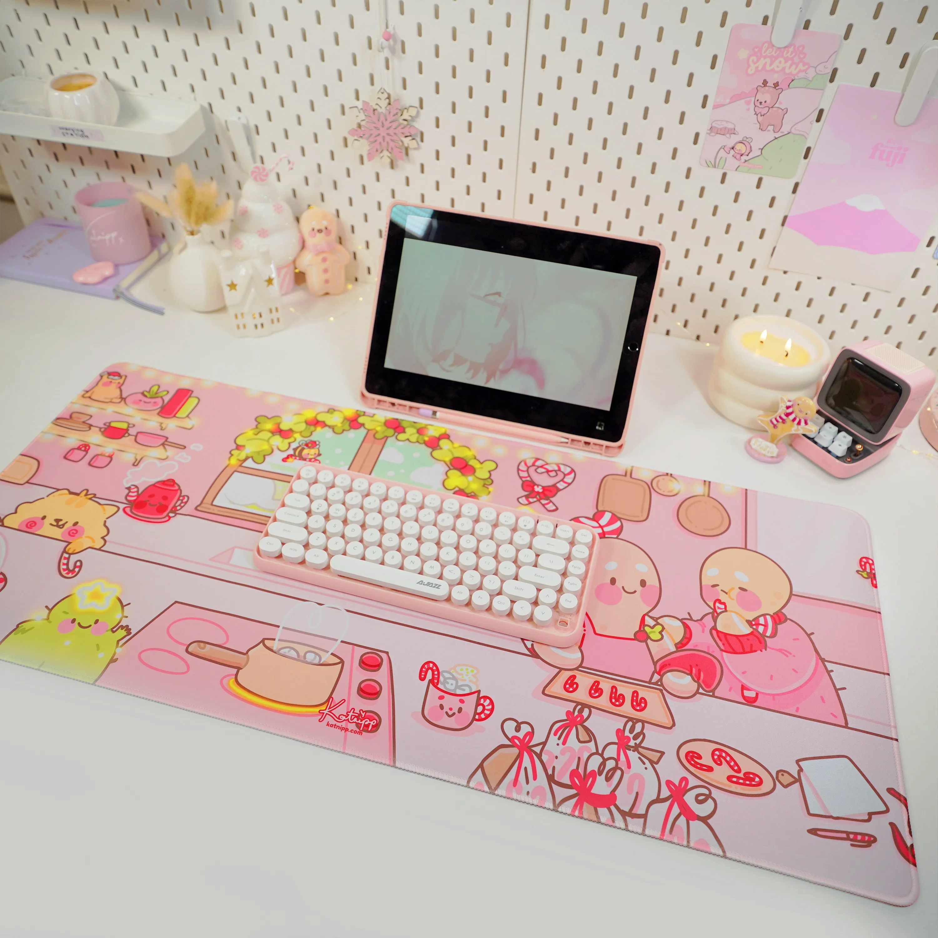 Gingerbread Christmas Desk Mat | Gingie & Spice Festive Mouse Pad | Holiday Desk Decor | Katnipp Studios Desk Mat