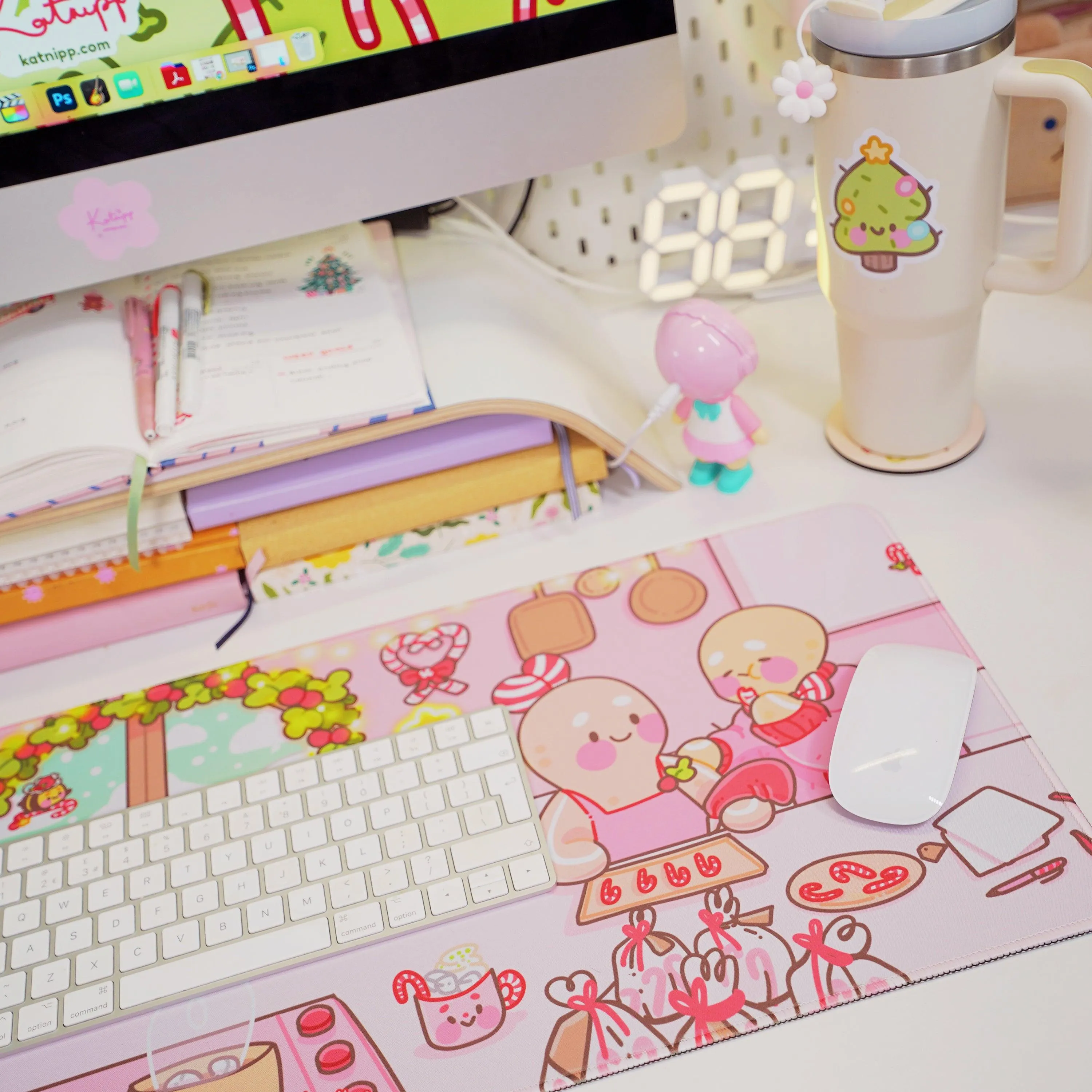 Gingerbread Christmas Desk Mat | Gingie & Spice Festive Mouse Pad | Holiday Desk Decor | Katnipp Studios Desk Mat