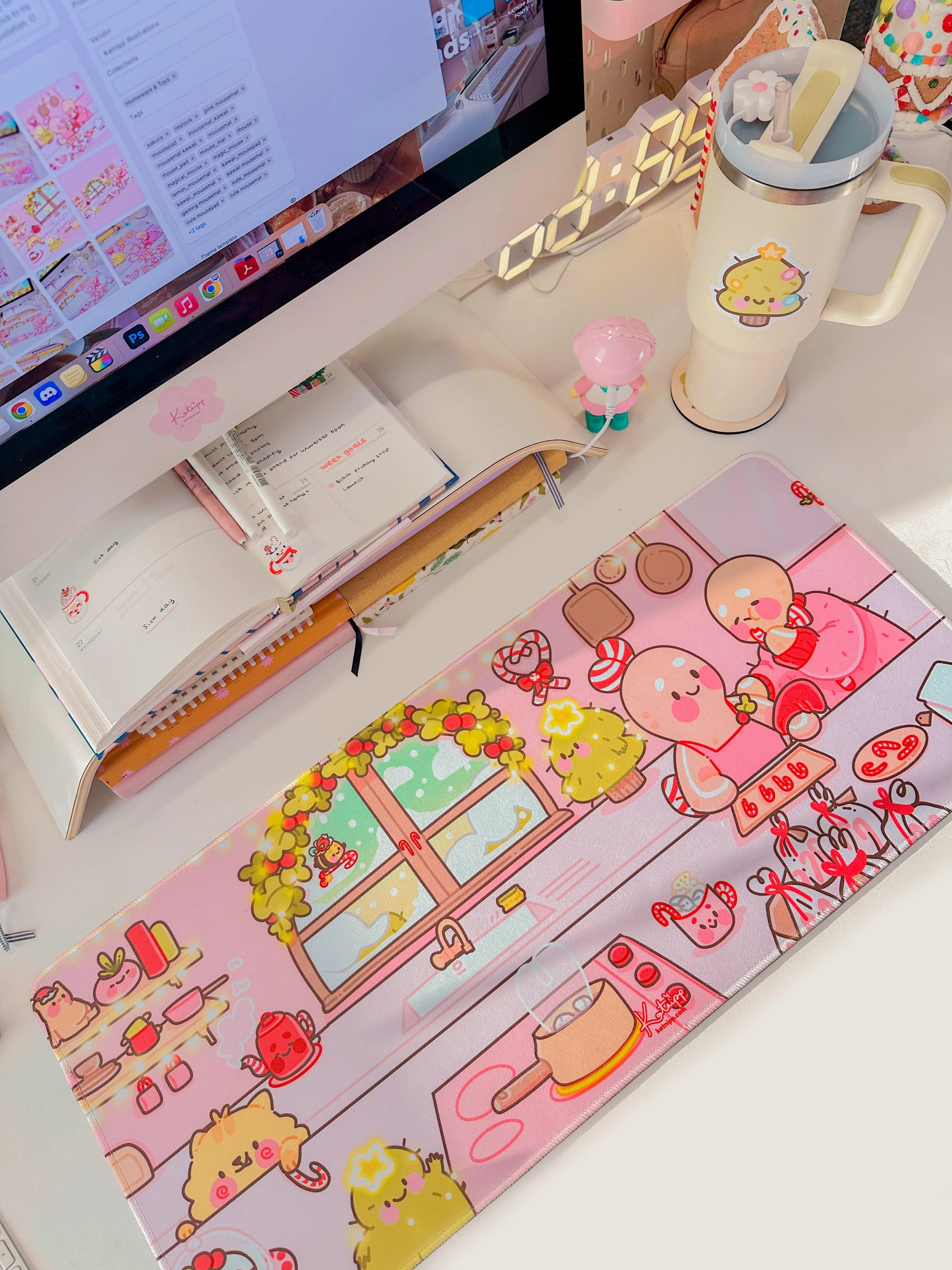 Gingerbread Christmas Desk Mat | Gingie & Spice Festive Mouse Pad | Holiday Desk Decor | Katnipp Studios Desk Mat