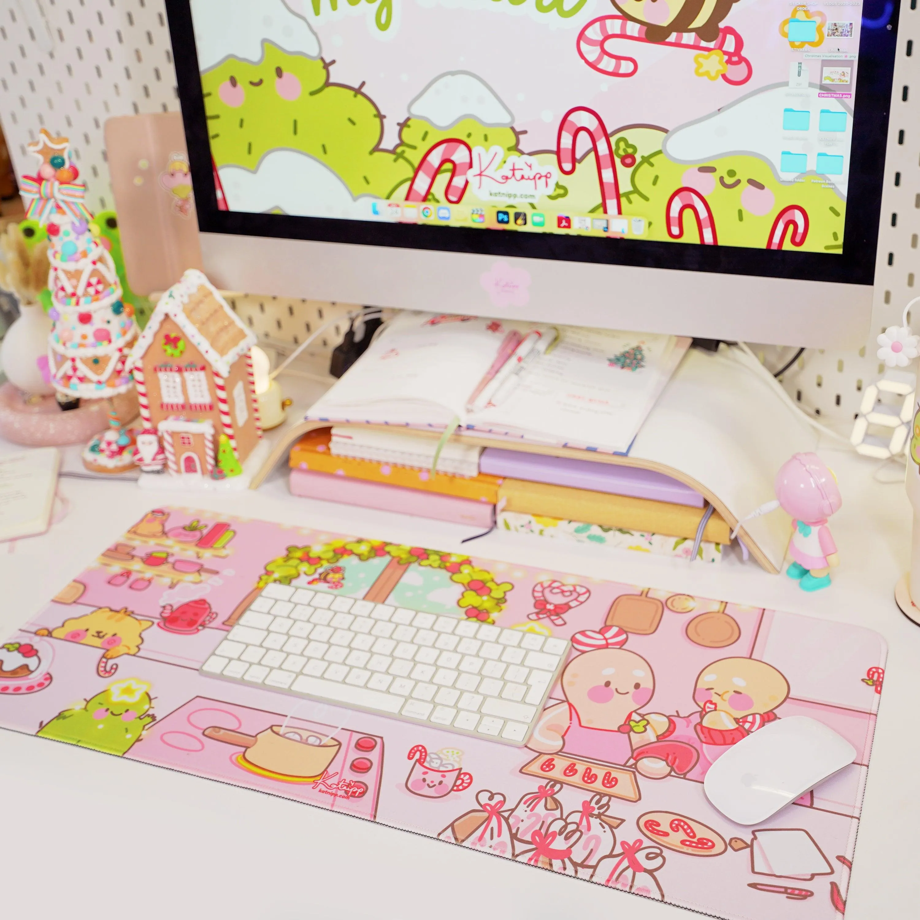 Gingerbread Christmas Desk Mat | Gingie & Spice Festive Mouse Pad | Holiday Desk Decor | Katnipp Studios Desk Mat