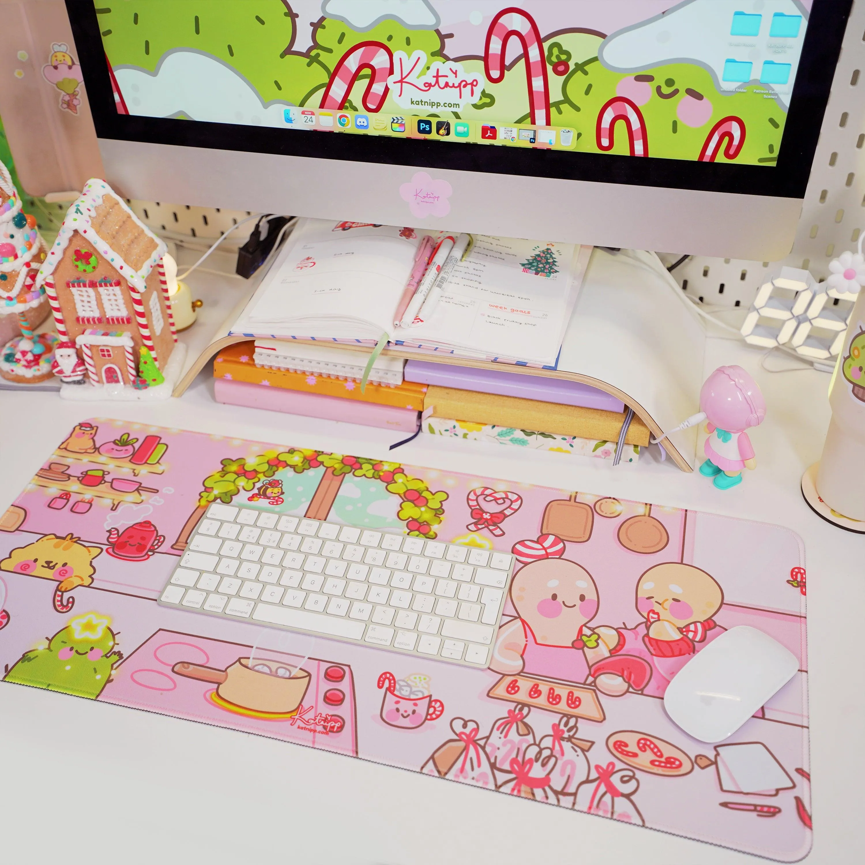Gingerbread Christmas Desk Mat | Gingie & Spice Festive Mouse Pad | Holiday Desk Decor | Katnipp Studios Desk Mat