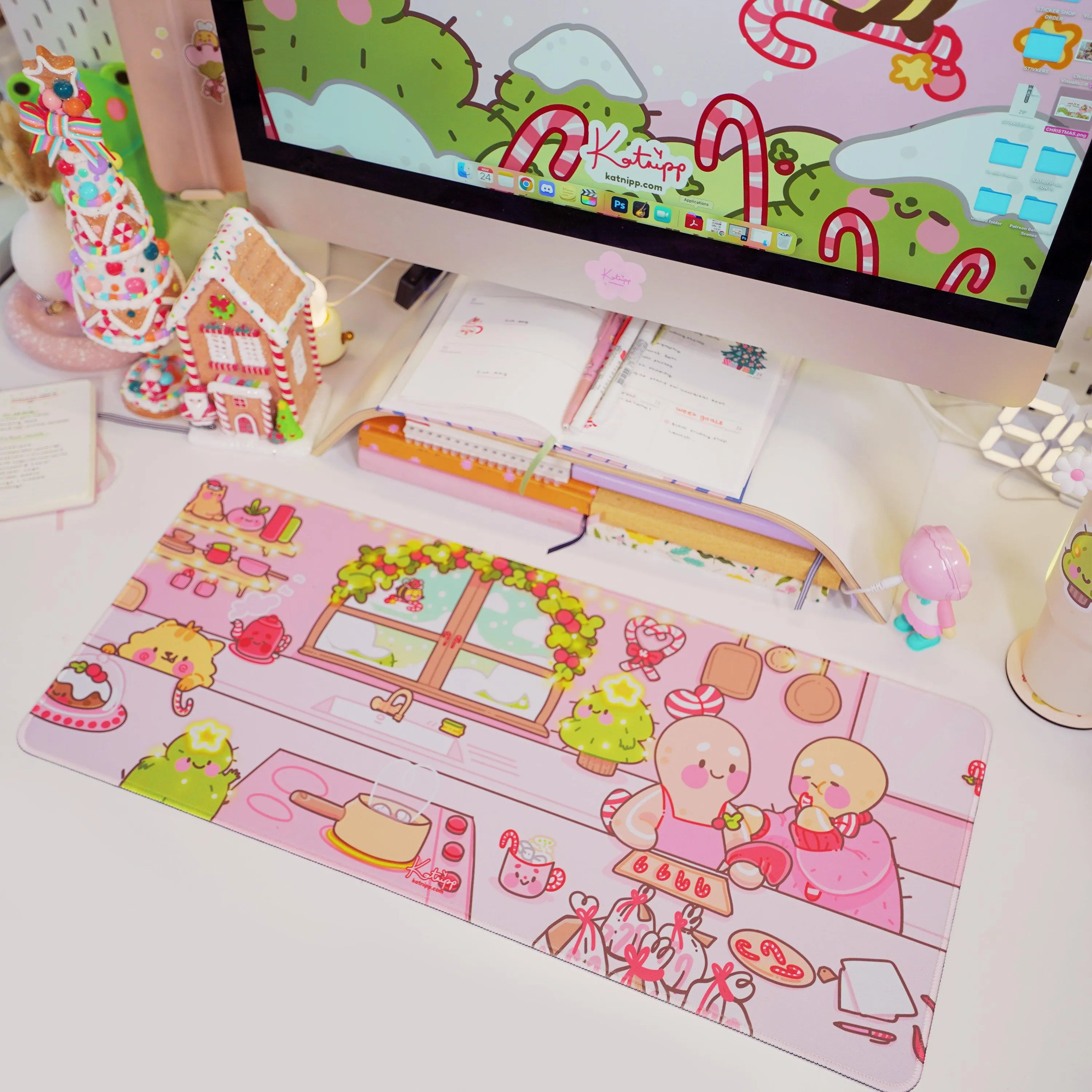 Gingerbread Christmas Desk Mat | Gingie & Spice Festive Mouse Pad | Holiday Desk Decor | Katnipp Studios Desk Mat