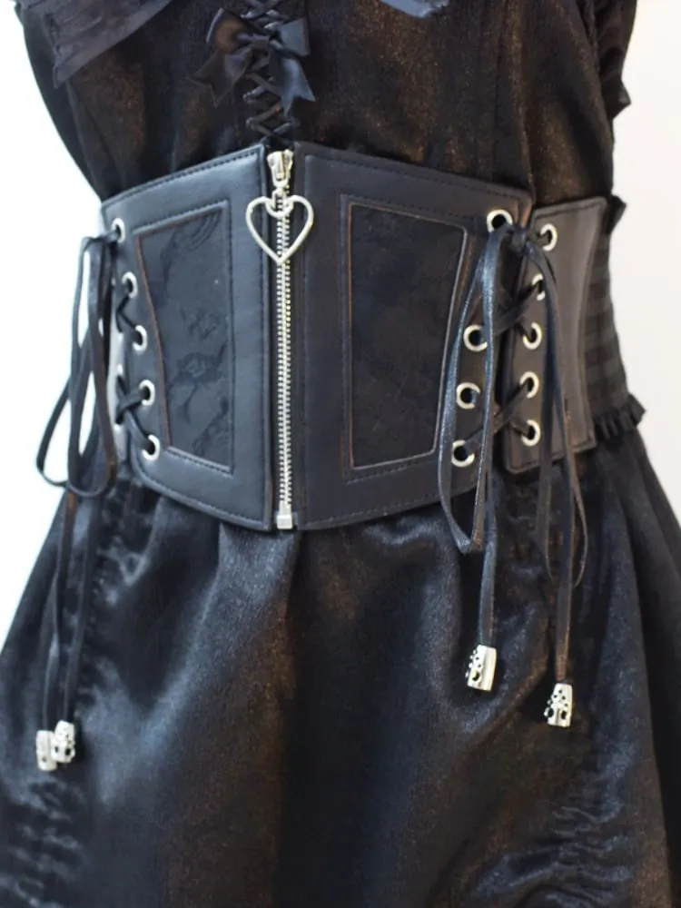 Gothic Black Lace-Up Zipper PU Corset Belt