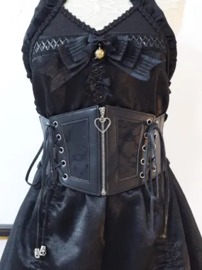 Gothic Black Lace-Up Zipper PU Corset Belt