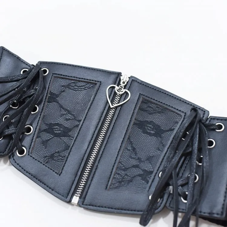 Gothic Black Lace-Up Zipper PU Corset Belt