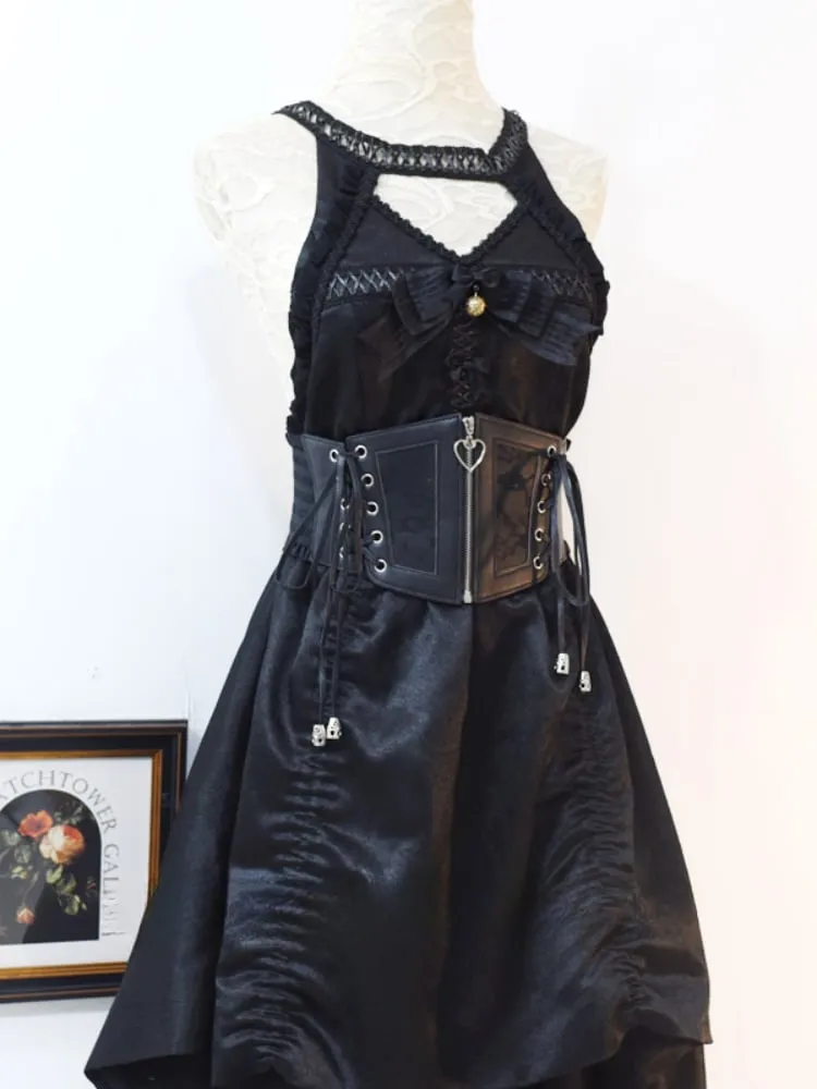 Gothic Black Lace-Up Zipper PU Corset Belt