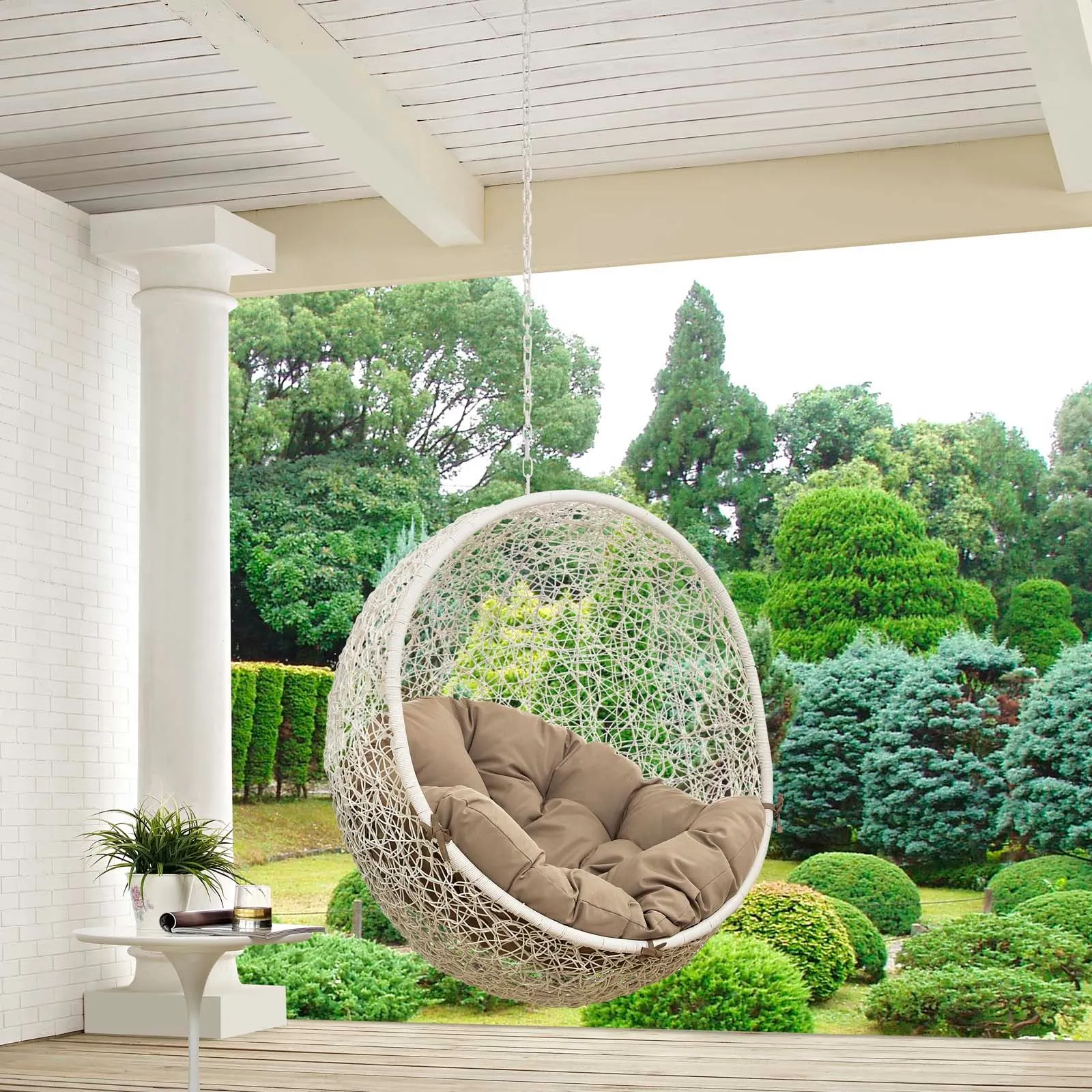 Hide Outdoor Patio Swing Chair Without Stand White Mocha EEI-2654-WHI-MOC