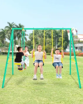 Metal Swing Set Outdoor Backyard Playground Swing Set 2 Seats with A Swing Glider for 3-12 Year Old Kids, Toddlers, Max Weight 400 LBS