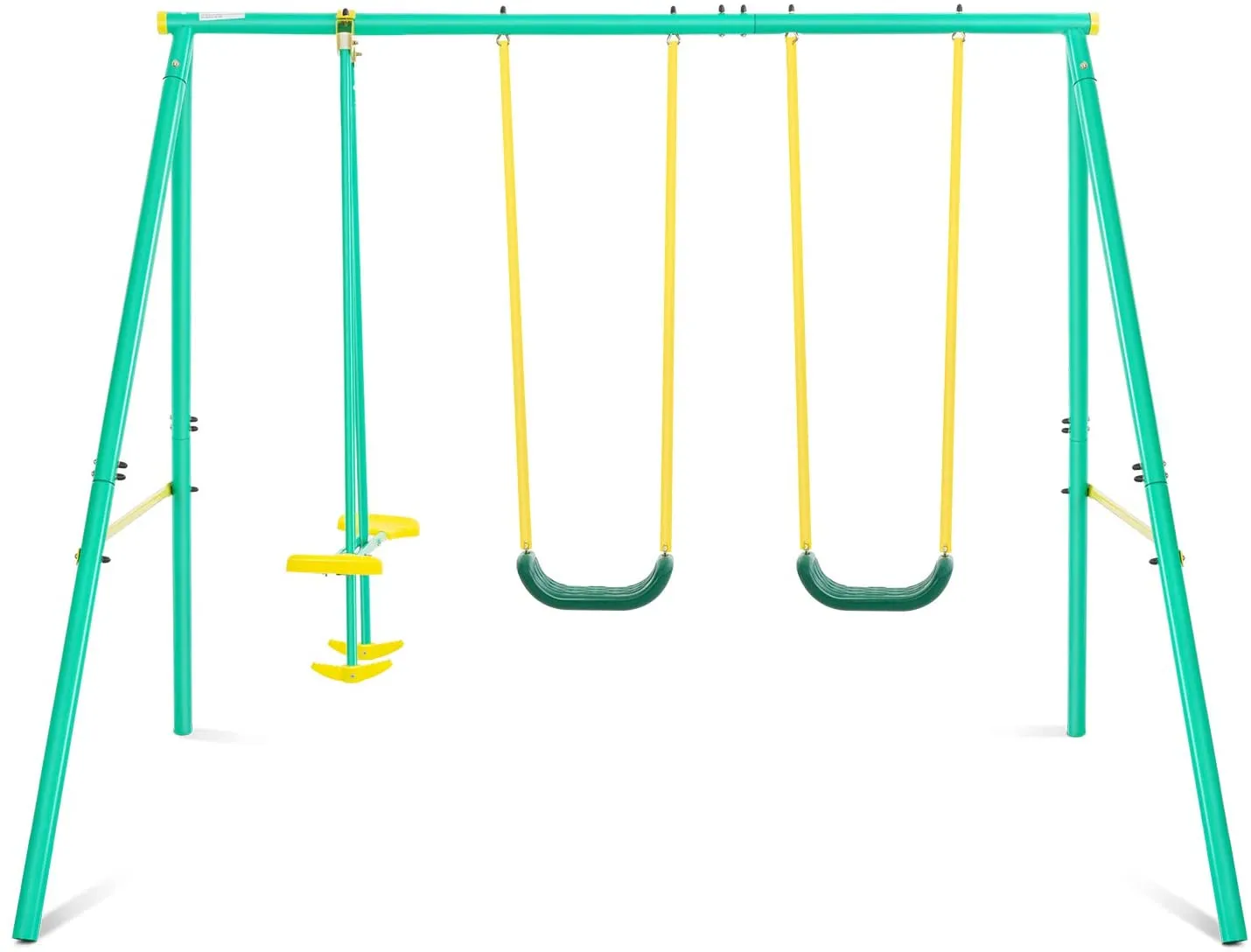 Metal Swing Set Outdoor Backyard Playground Swing Set 2 Seats with A Swing Glider for 3-12 Year Old Kids, Toddlers, Max Weight 400 LBS