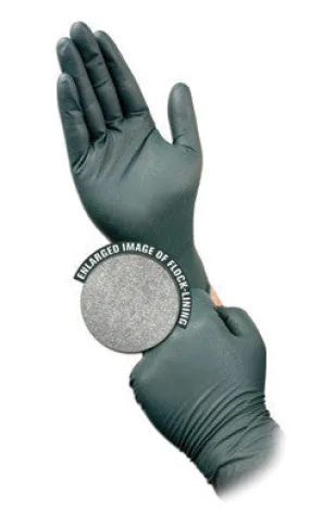 Microflex X-Large Dark Green Dura Flock 8 mil Nitrile Ambidextrous Powder-Free, Textured Disposable Gloves With Beaded Cuff And Flock Lining