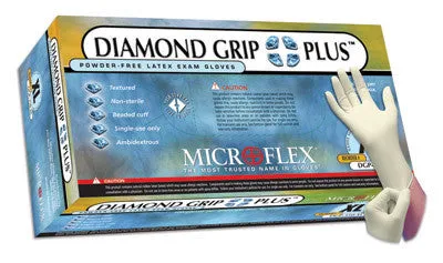 Microflex X-Small Natural 9.5" Diamond Grip Plus 5.1 mil Latex Ambidextrous Non-Sterile Powder-Free Disposable Gloves With Textured Finish And Beaded Cuffs (100 Each Per Box)