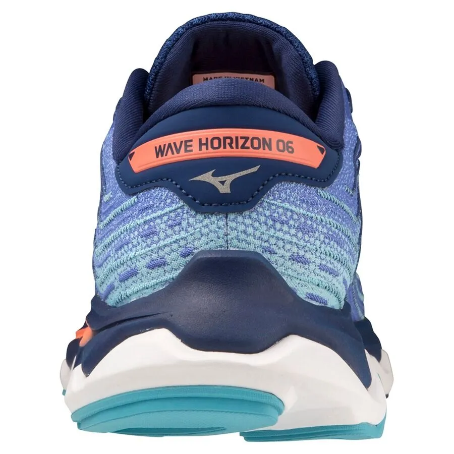 Mizuno Womens Wave Horizon 6 Running Shoes Dazzling Blue/Silver/Neon Flame, 8.5