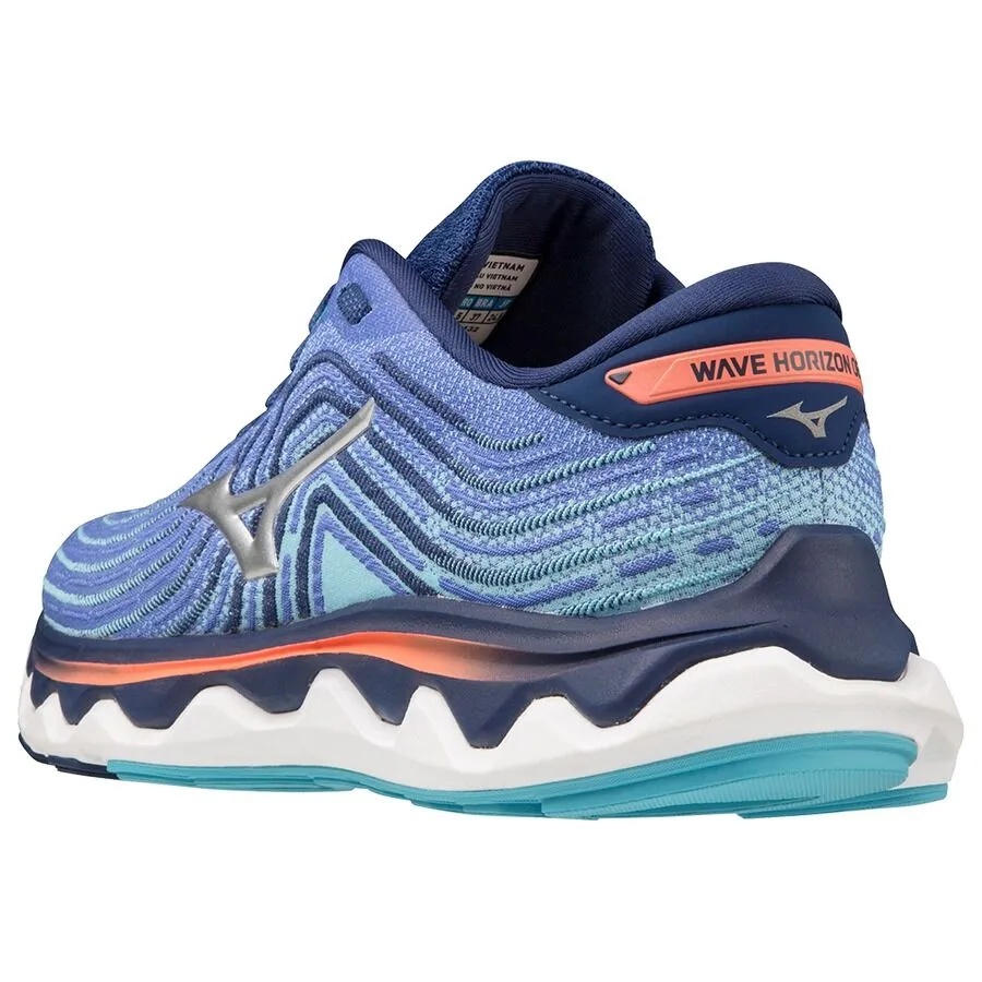 Mizuno Women's Wave Horizon 6 Running Shoes in Dazzling Blue/Silver/Neon Flame – Size 7.5