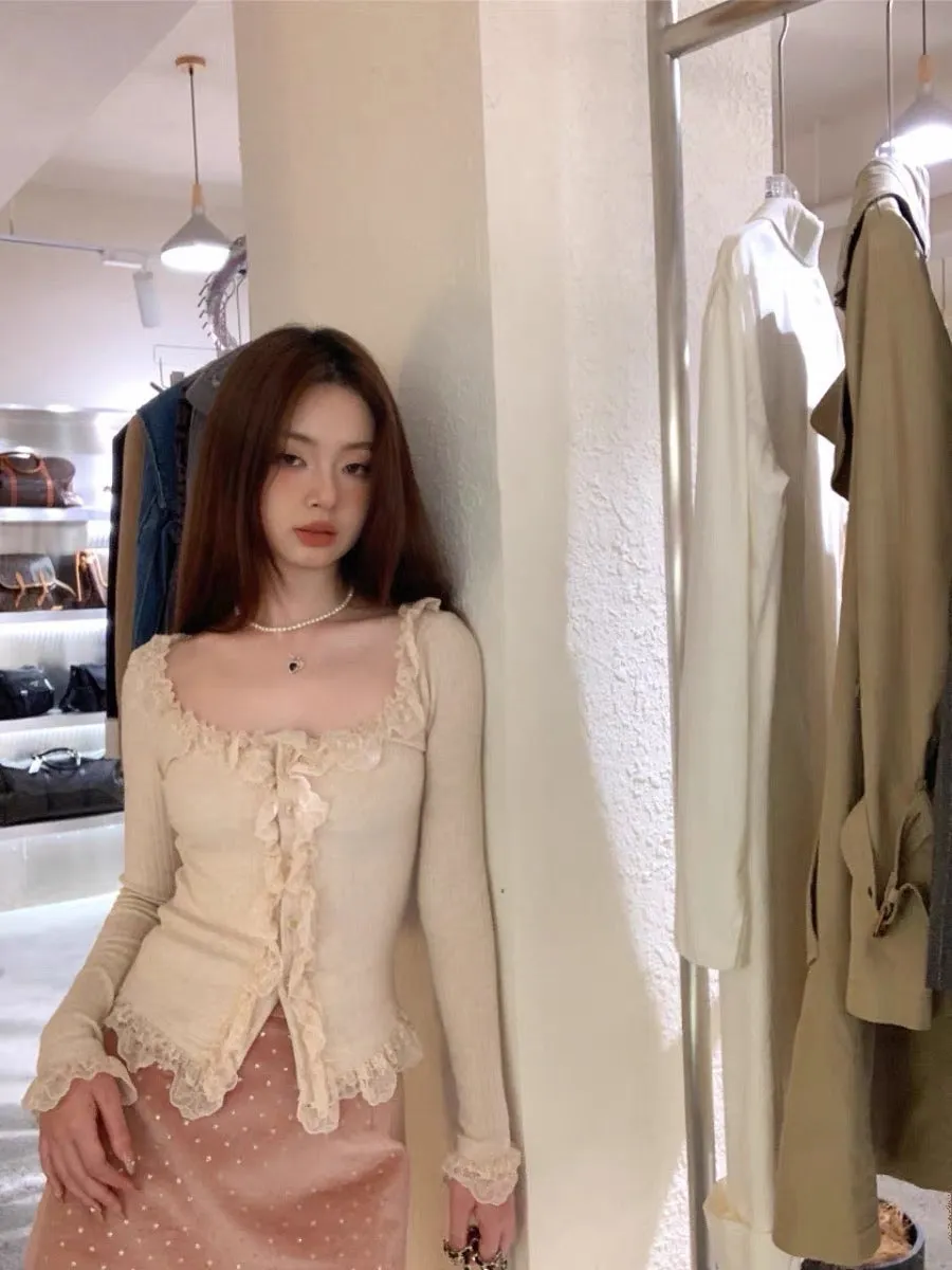 [Mummy Cat] Peachy Pink Lace Top