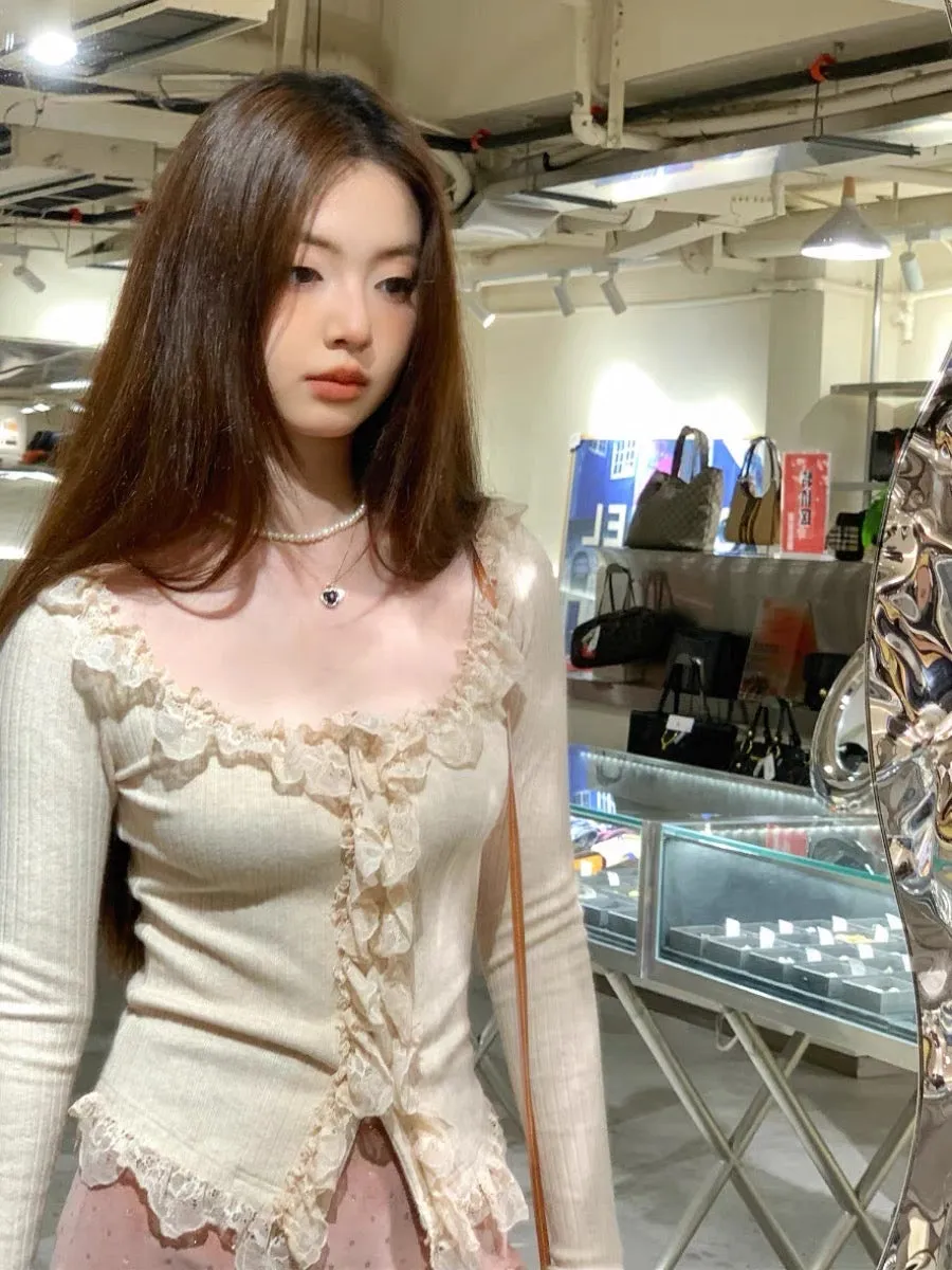 [Mummy Cat] Peachy Pink Lace Top
