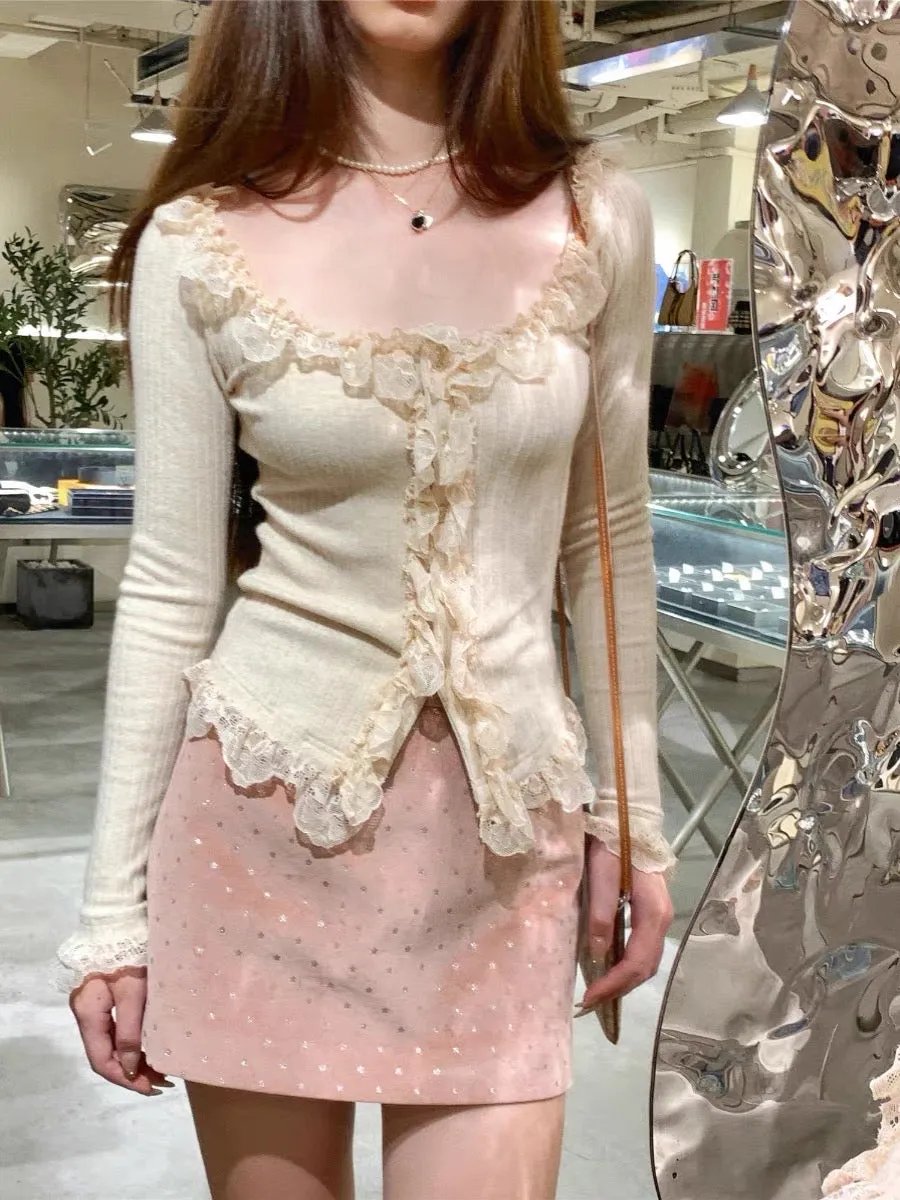 [Mummy Cat] Peachy Pink Lace Top