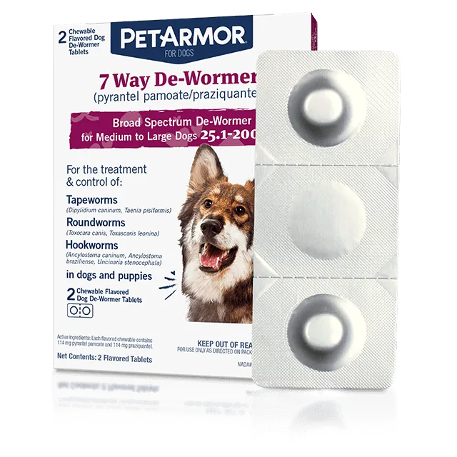 PetArmor® 7 Way De-Wormer (Pyrantel Pamoate and Praziquantel) for Medium and Large Dogs