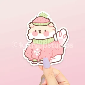 Puddin the Dog Christmas Sticker | Kawaii Winter Die-Cut Vinyl | Cozy Holiday Decor