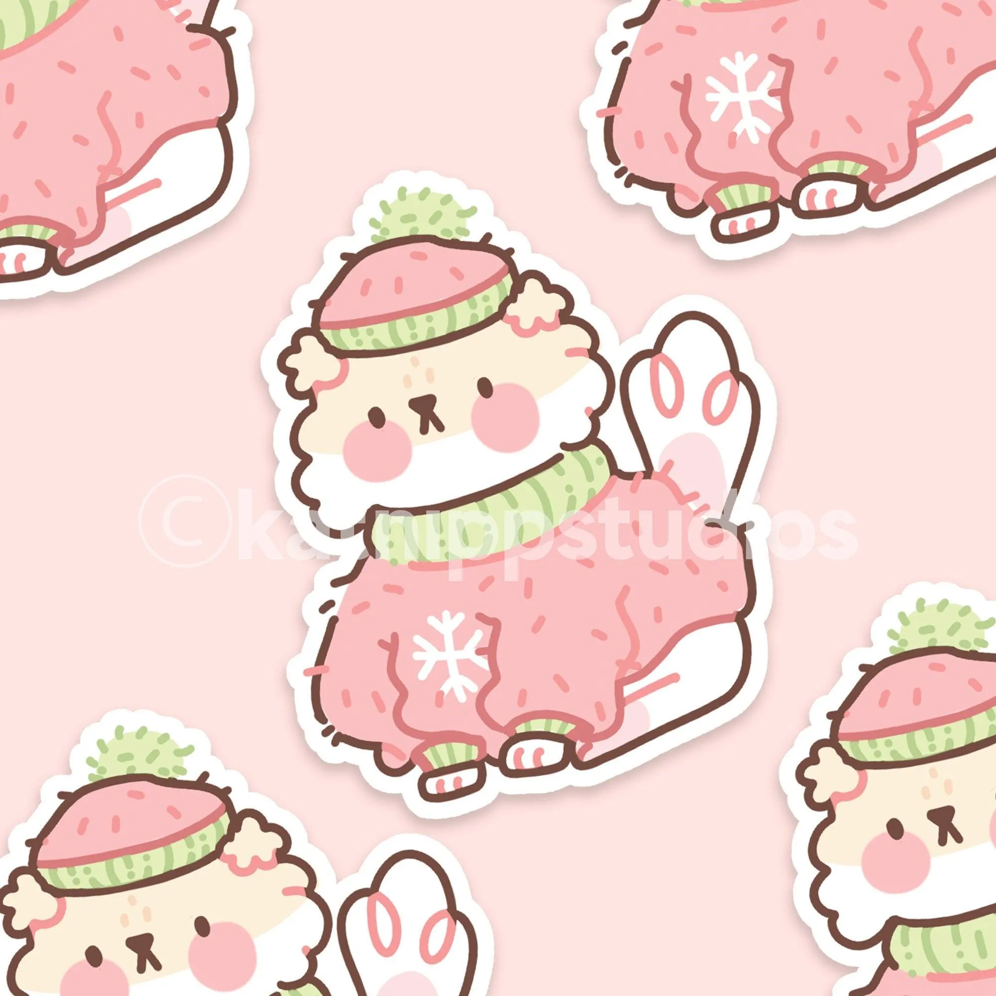 Puddin the Dog Christmas Sticker | Kawaii Winter Die-Cut Vinyl | Cozy Holiday Decor