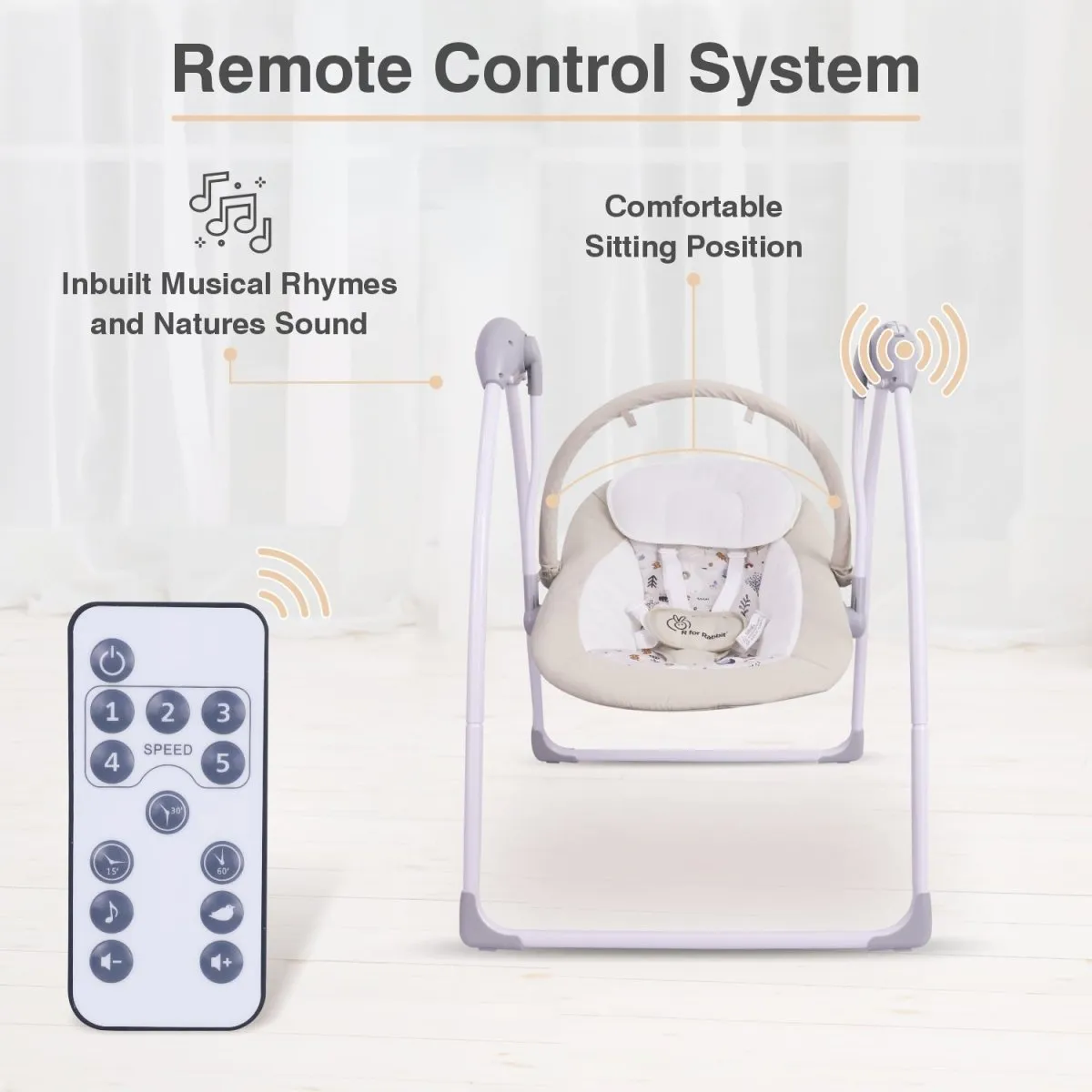 R for Rabbit Snicker Automatic Baby Swing- Beige