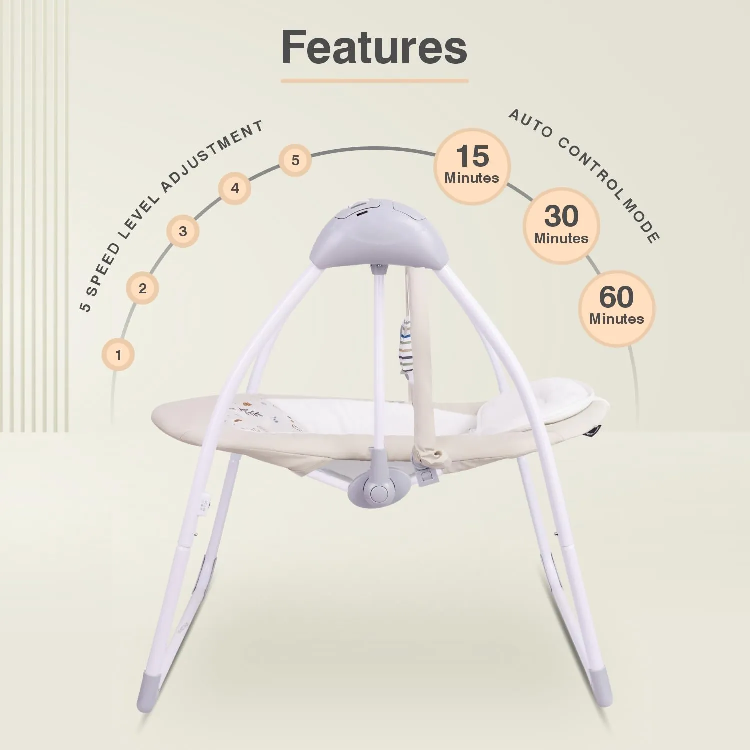 R for Rabbit Snicker The Playful Automatic Baby Swing with Hanging Toys and Remote Control Swing for Newborn Baby with 6 Month Warranty (Beige)