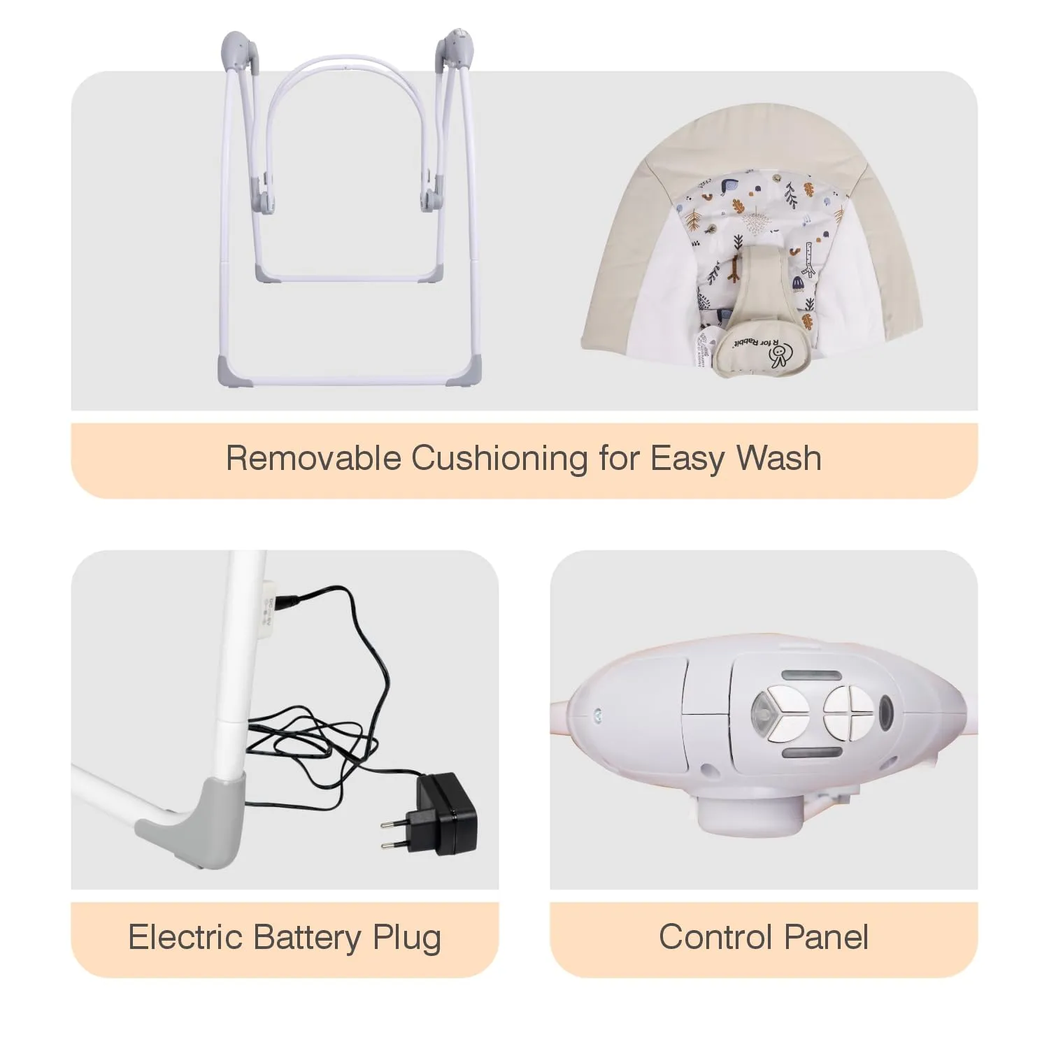 R for Rabbit Snicker The Playful Automatic Baby Swing with Hanging Toys and Remote Control Swing for Newborn Baby with 6 Month Warranty (Beige)