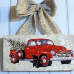Red Truck tile sign, Black lab art, Subway Tile sign