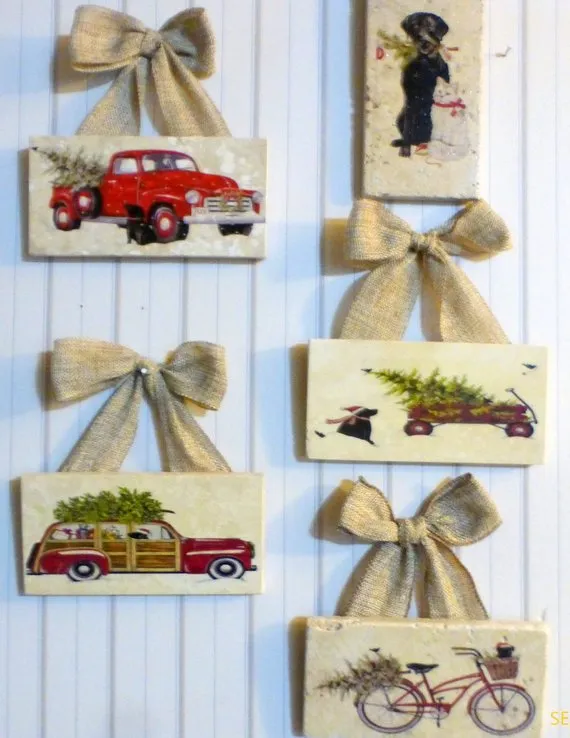 Red Truck tile sign, Black lab art, Subway Tile sign