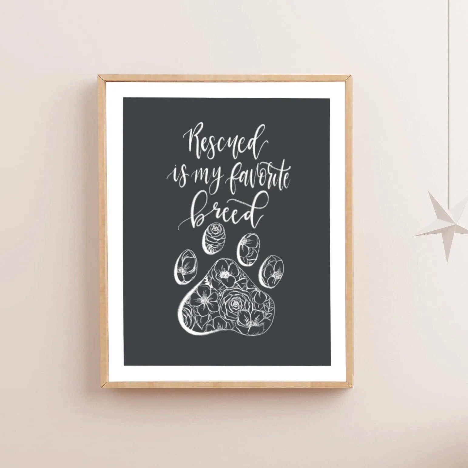 Sketched Floral Rescued Pet Art Print