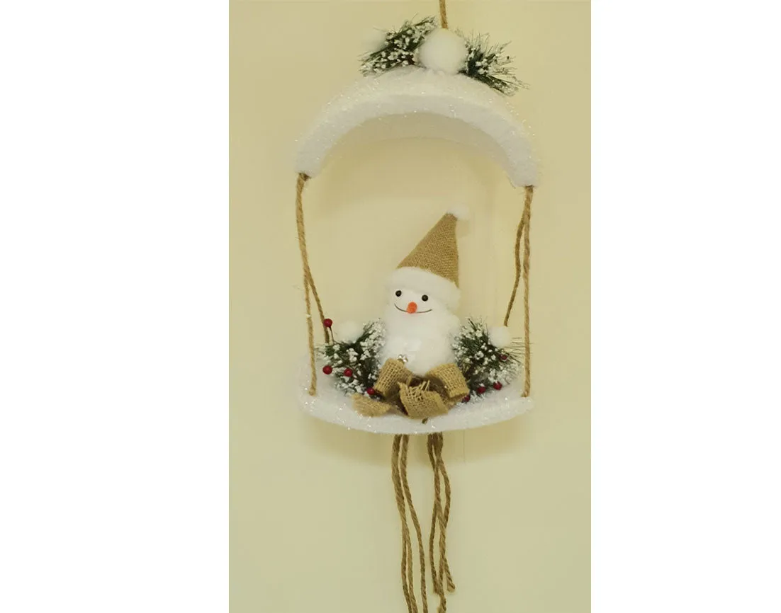 Snowman in white swing