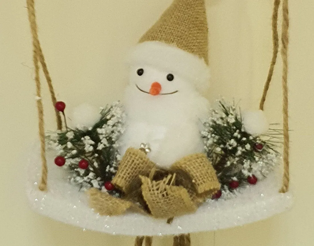 Snowman in white swing