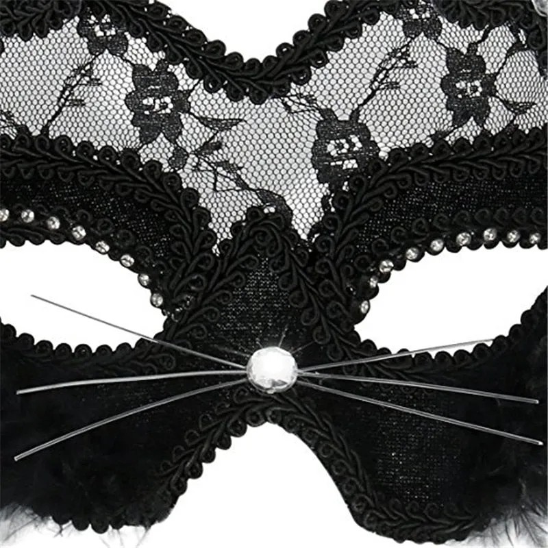 Takerlama Luxury Venetian Masquerade Mask Women Girls Sexy Lace Black Cat Eye Mask for Fancy Dress Christmas Halloween Party