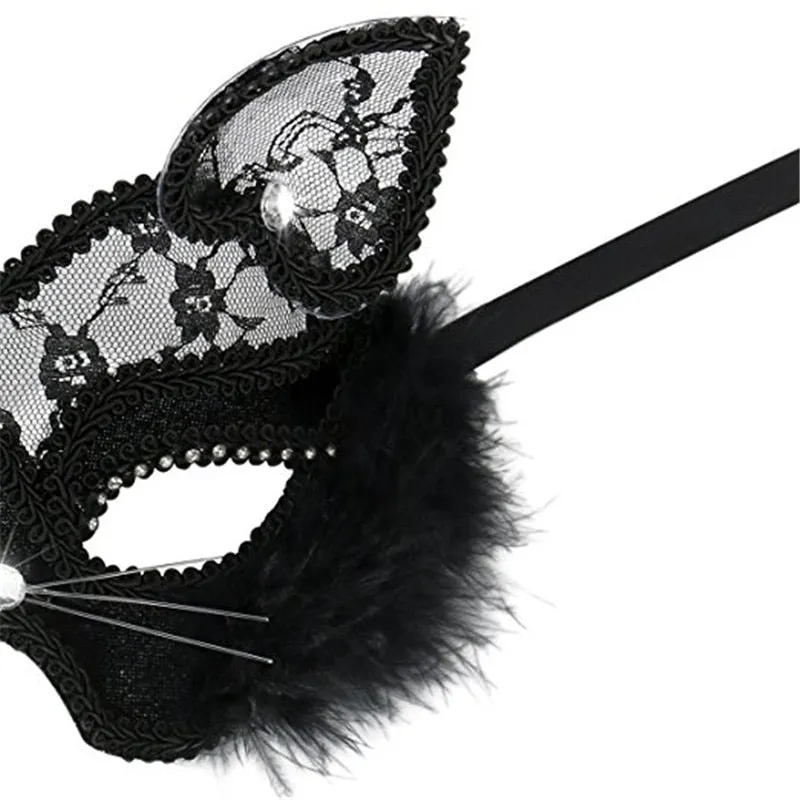 Takerlama Luxury Venetian Masquerade Mask Women Girls Sexy Lace Black Cat Eye Mask for Fancy Dress Christmas Halloween Party