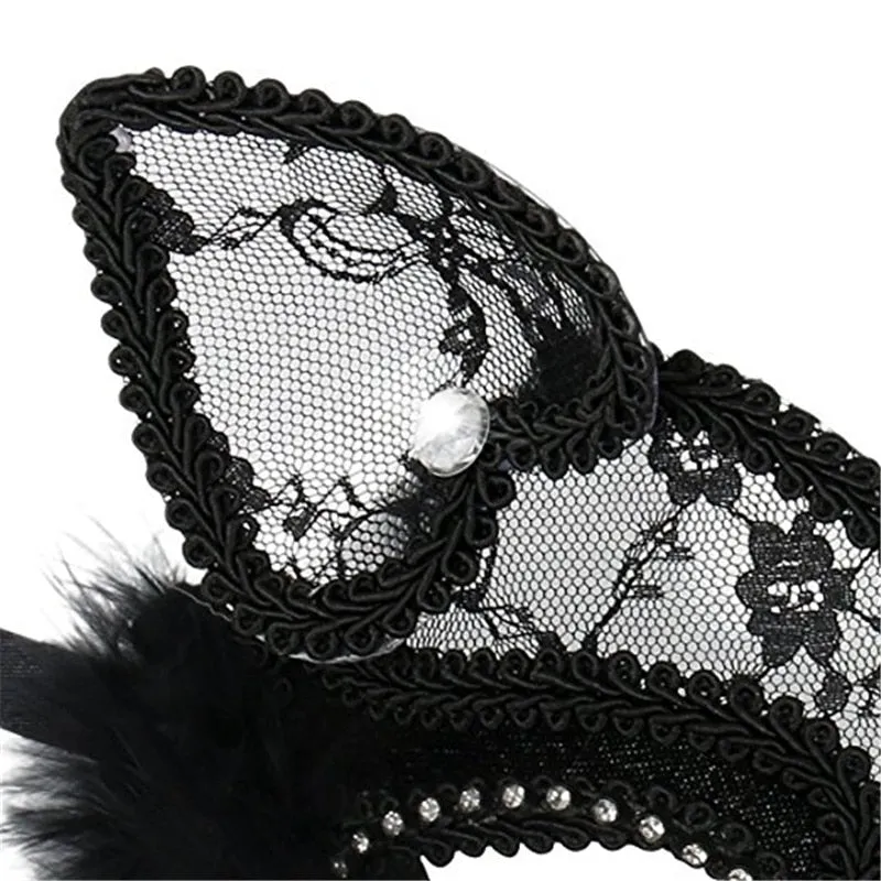 Takerlama Luxury Venetian Masquerade Mask Women Girls Sexy Lace Black Cat Eye Mask for Fancy Dress Christmas Halloween Party