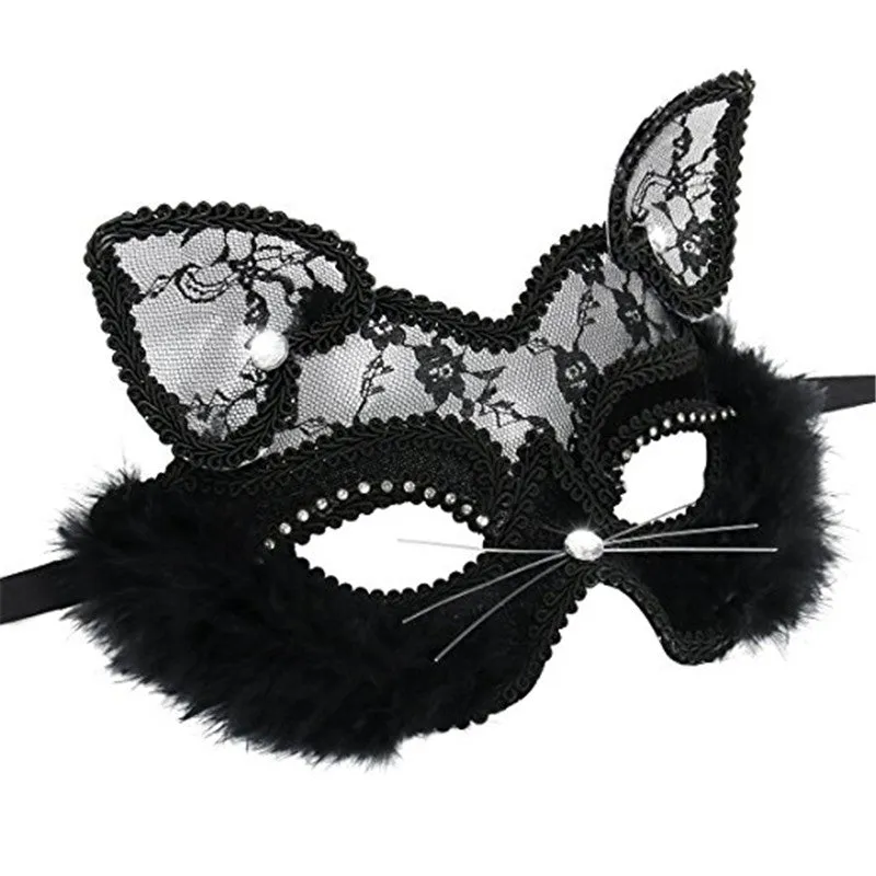 Takerlama Luxury Venetian Masquerade Mask Women Girls Sexy Lace Black Cat Eye Mask for Fancy Dress Christmas Halloween Party