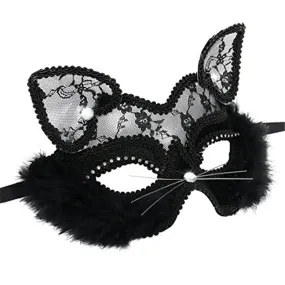 Takerlama Luxury Venetian Masquerade Mask Women Girls Sexy Lace Black Cat Eye Mask for Fancy Dress Christmas Halloween Party