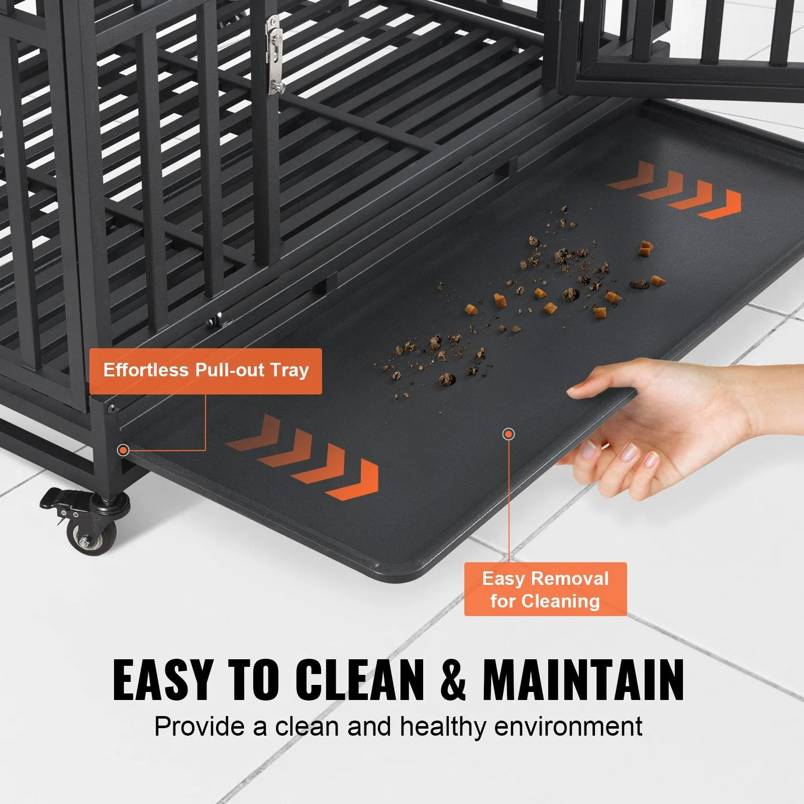 Vevor Dog Crate Heavy Duty 38" 3 Door with Lockable Wheels for Medium to Large Dogs New