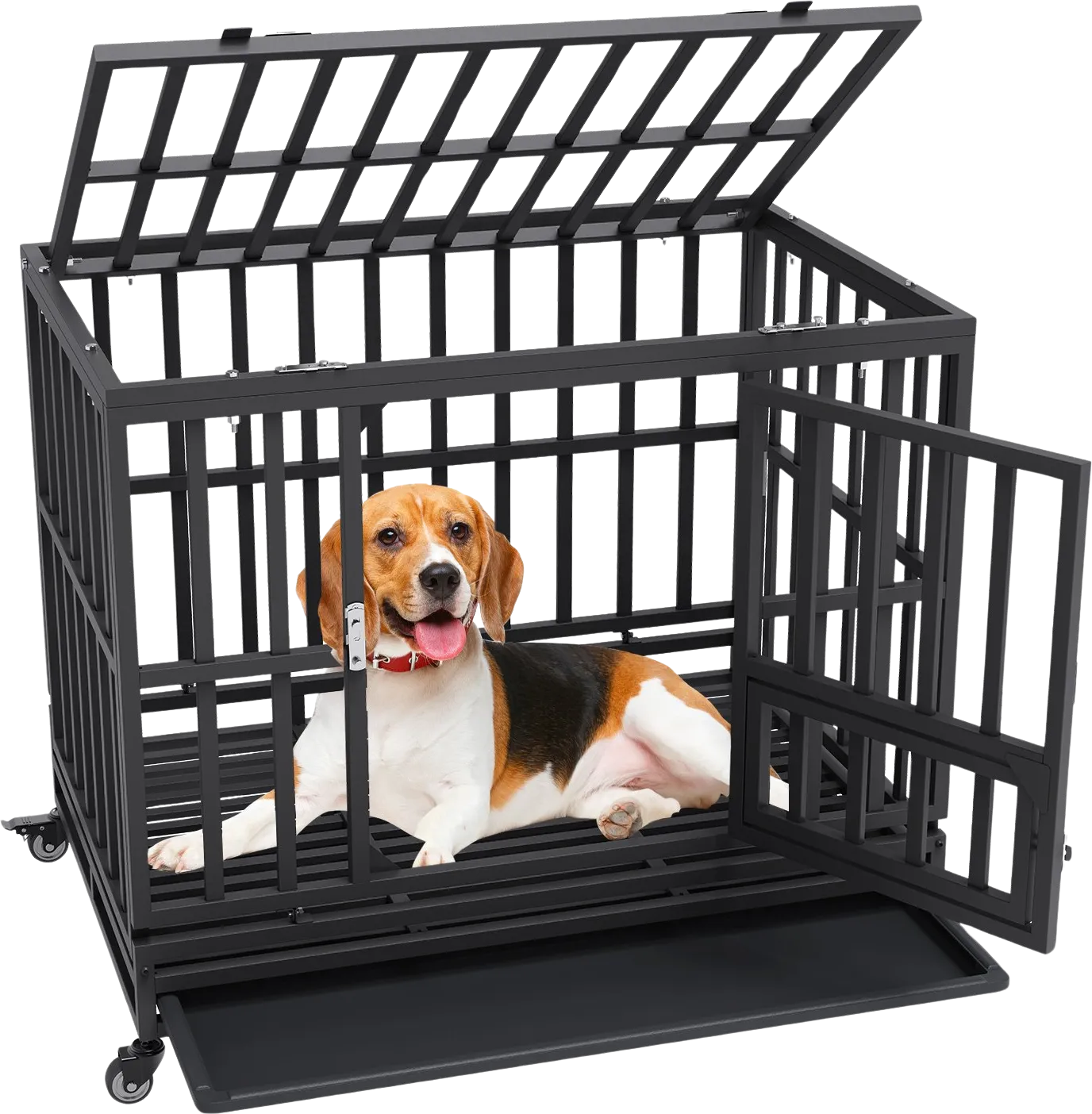 Vevor Dog Crate Heavy Duty 38" 3 Door with Lockable Wheels for Medium to Large Dogs New