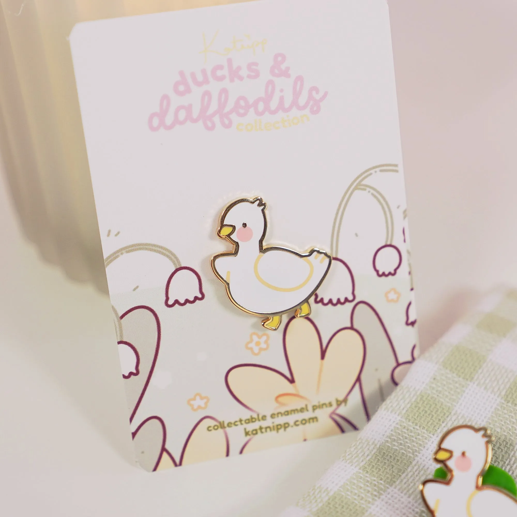White Mother Duck Enamel Pin | Kawaii Duck Pin | Spring Ducks & Daffodils Collection